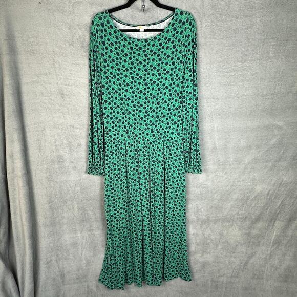 Boden Dress Women 10L Green Navy Evelyn Jersey Midi Pockets Stretch Comfy Preppy - Picture 1 of 15